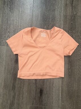 wild fable Peach Ribbed V-Neck Cropped Tee
